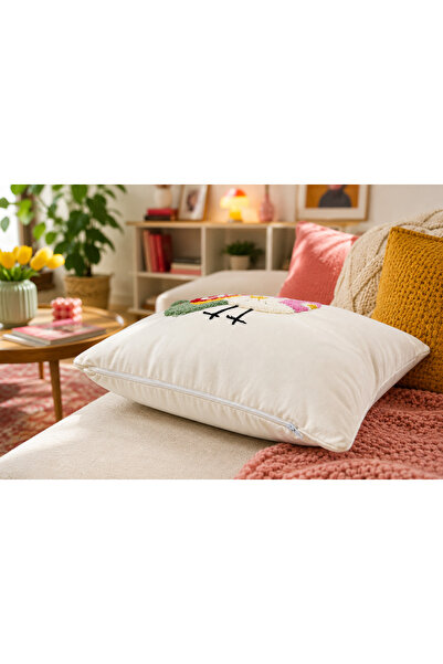Pilloveland Punch Nakışlı Kırlent Kılıfı - 43*43 Cm - Kuş - PNK001