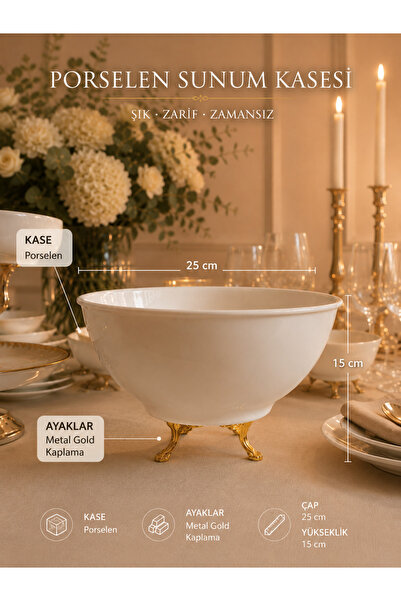 Sillage Home Ayaklı Porselen Sunum Kasesi Gold Detaylı – 25 cm Şık Servis ve ...