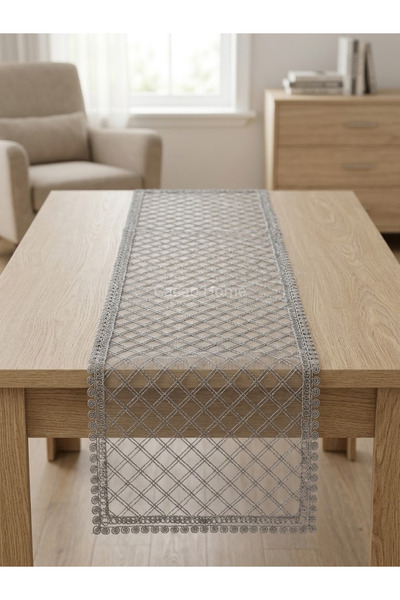 cacao home Fransız Dantelli Örme Tabanlı Tek Runner Masa Örtüsü 35x110 Cm Mas...