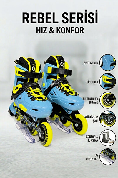 Cool Wheels Rebel Serisi Profesyonel Sert Kabuk Kutulu Paten - Çift Kilitli Alüminyum Şasi Canlı Renkler