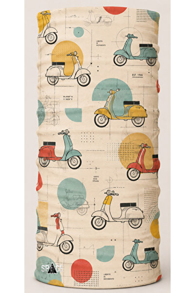 spacemoto Minimal Vespa Desenli Motorcu Bandana Boyunluk Retro Scooter Buff