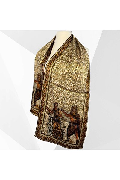 Arat İpek Antik Mozaik Apollo ve Defne Desenli Lüks Fular 32x147 cm Çok Renkli