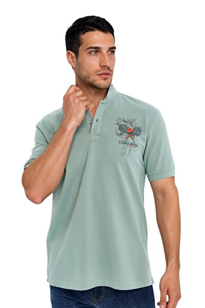 Arma Ar-Ma Men's Polo Collar T-Shirt Picture Printed Knitted Fabric Large Siz...