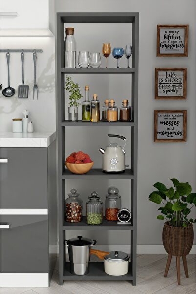 alpaevmobilya 150 Cm 5 Raflı Ahşap Açık Mutfak Dolabı Çok Amaçlı Organizer Ra...