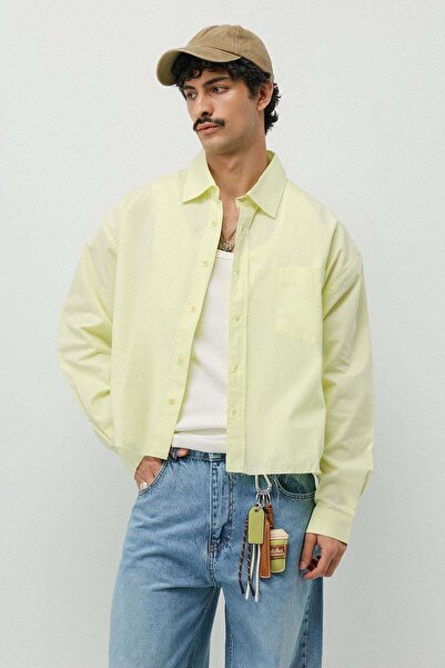 VAMOSCLO Keten Boxy Fit Crop Gömlek Sarı