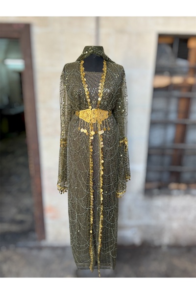 MODA Çeyrekli Zincirli Abiye Kaftan Şal ve Kemer Dahil