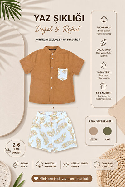 OVERMAX Palm Tree Printed Children's Set – Shirt & Shorts 2-Piece Combination...