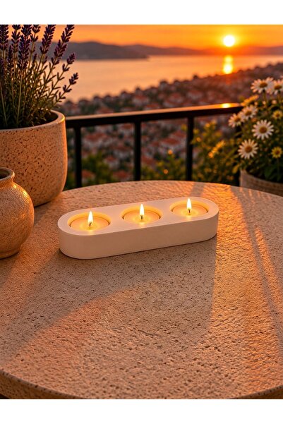 ACELEYOLLA 3'lü Beton Tealight Mumluk – Dekoratif Mumluk