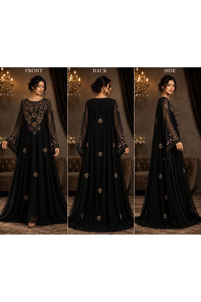 Bab almadina collection Embroidered Luxury Abaya Style Evening Dress - Flowing Chiffon Ceremony Gown