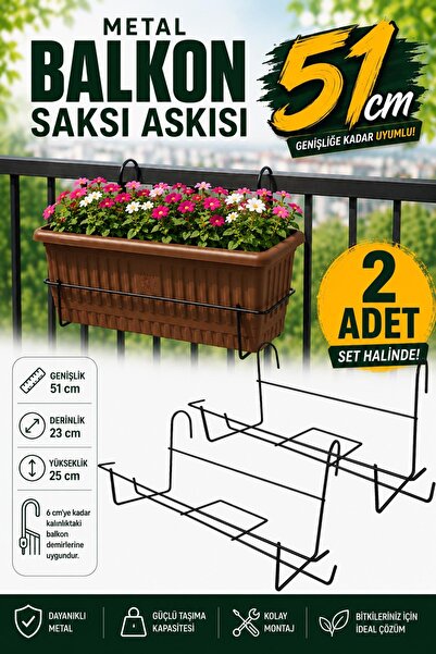 Binbirreyon 2 Adet Askılı Saksılık Balkon Demirine Asılan Saksı Askısı 51cm A...