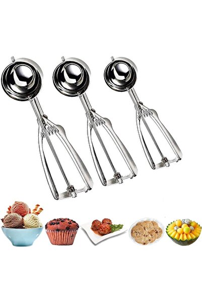 OEM Linguriță pentru înghețată din oțel inoxidabil, set de 3, argintii, 4 5 6 cm
