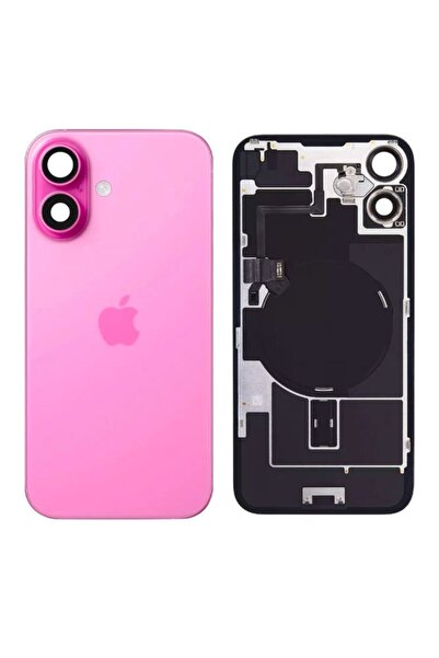 Yedcom Iphone Uyumlu 16 Pembe Kamera Camlı Arka Pil Kapağı Batarya Kapağı Ark...