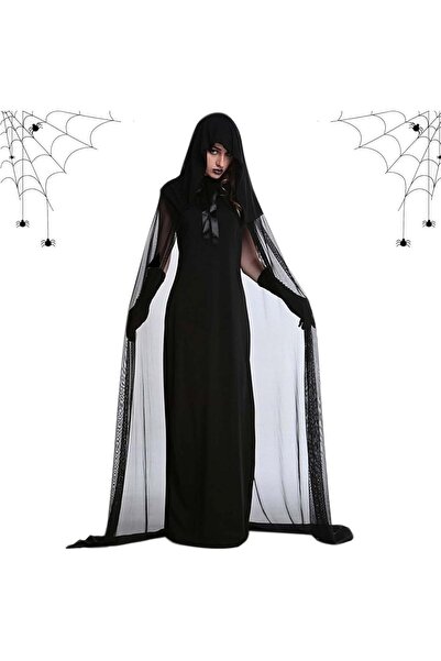 OEM Costum damă Mireasa Duch Vămpir, de Halloween, rochie lungă neagră, L