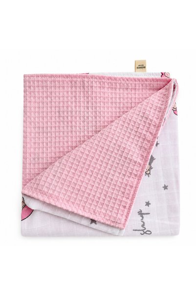 Minora Baby&Kids Minora Double-Sided Pique Muslin Baby Blanket 100X100 cm - Pink Bear