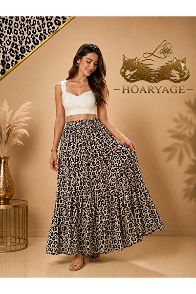 hoaryage Bürümcük Fabric Bohemian, Ethnic Printed Long Skirt, Elastic Waist, ...