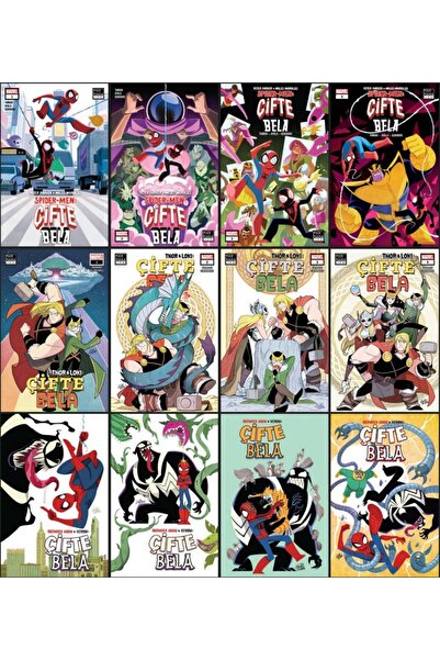 Marmara Çizgi Yayınları Çifte Bela 12 li Türkçe Fasikül Set Thor - Loki - Ven...