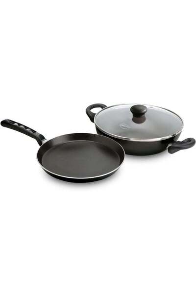 NIRLEP Sakhi Gift Set Non Stick Induction Set of Flat Tawa & Kadhai with Lid