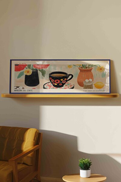 Buka Shops Maison du Café Kahve ve Çiçekler Panoramik Çerçeveli Tablo