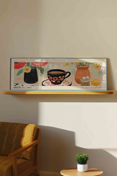 Buka Shops Maison du Café Kahve ve Çiçekler Panoramik Çerçeveli Tablo