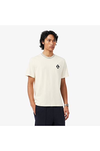 Lacoste Erkek Classic Fit Bisiklet Yaka Krem T-Shirt