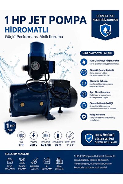 WATER PUMP 1 HP Jet Pompa Otomatik Hidromatlı Hidrofor Seti