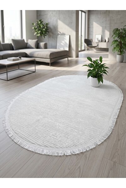 bergama home Modern Çizgili Püsküllü Oval Ve Yuvarlak Salon Mutfak Koridor Yo...