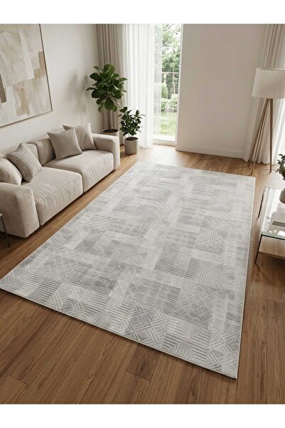 Aksu jayla Non-Slip Based Cut Embossed Living Room Corridor Kitchen Washable Grey