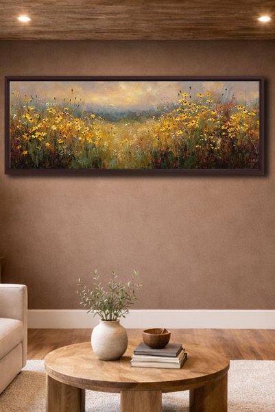 Meteor Galeri Meteor Gallery Art Yağlıboya Dokulu Sarı Kır Çiçekleri Manzaras...