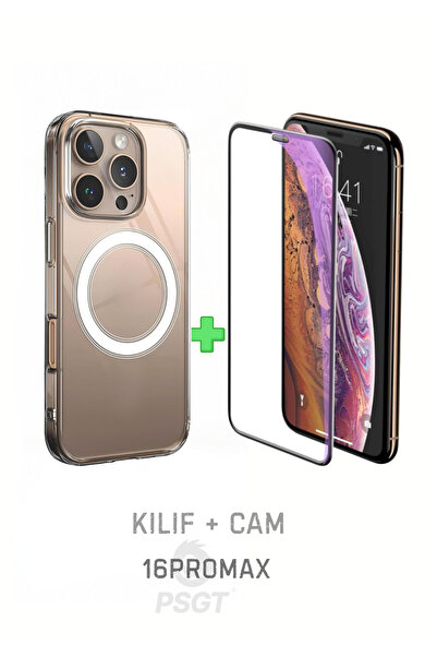 PSGT Set( Iphone 16 Promax) Kılıf Magsafe Wireless Şarj Destekli Şeffaf Kapak...