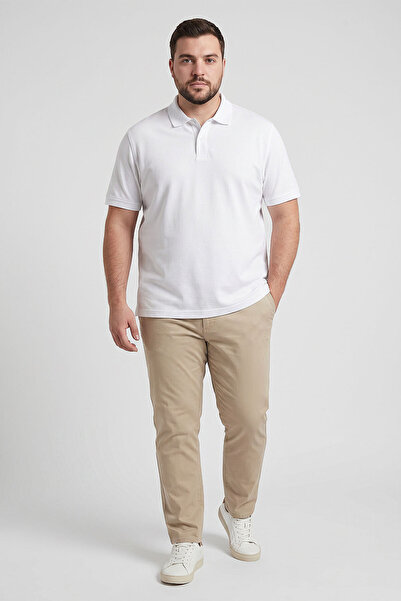 TOMMY LIFE White Polo Collar Large Size Oversized Men's T-Shirt - 88511