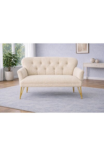 Vivense PUFY KOLLU İKİLİ KOLTUK, KREM, METAL GOLD AYAK
