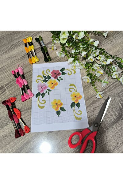 MODATU Kanaviçe şablon ve nakış ipleri / Menekşe model/ 11 anchor muline ipleri