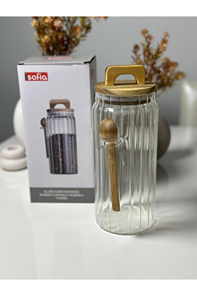 Sofia Alvin Glass Bamboo Lid and Spoon 1100 ml Jar