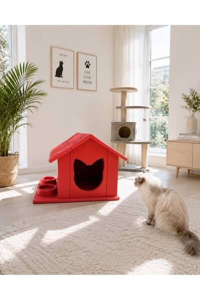 Garpim Premium HDPE Kedi Evi - Mama ve Su Kaplı
