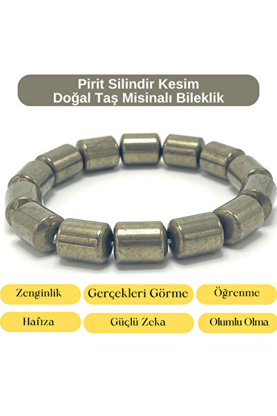 YILDIZ DOĞAL TAŞ Certified Pyrite Cylinder Cut Natural Stone Bracelet