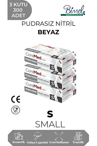COREMED Nitril Beyaz Muayene Eldiveni S - 3 Paket 100 lü
