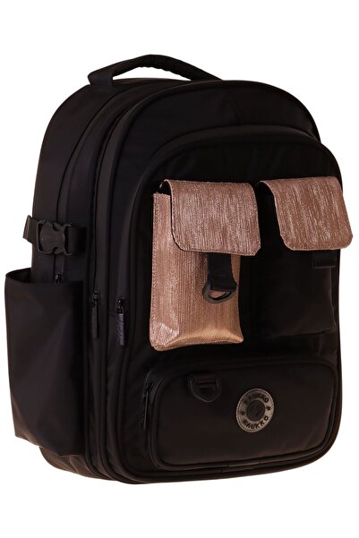 KAUKKO Florid Girls' (Black - Brown) School and Daily Backpack - 6 Compartmen...