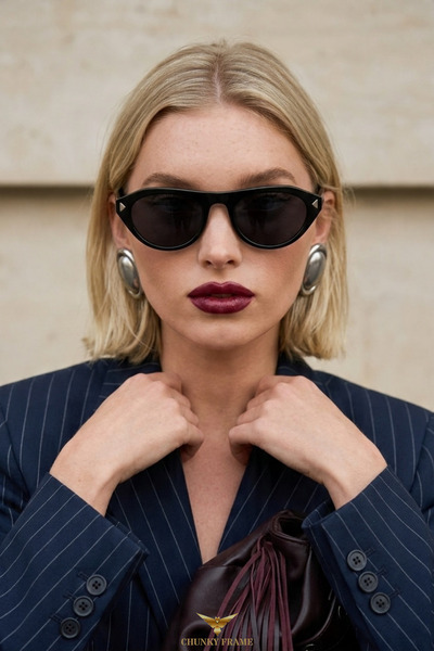 Chunky Frame Rigel Vintage Black Ultra Light Women's Sunglasses with Uv400 Fi...