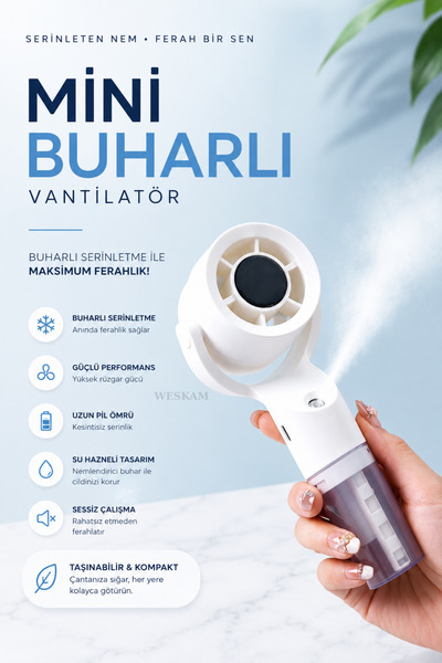 Weskam Su Hazneli Mini El Vantilatör Şarjlı Taşınabilir Yaz Serinletici Fan f099