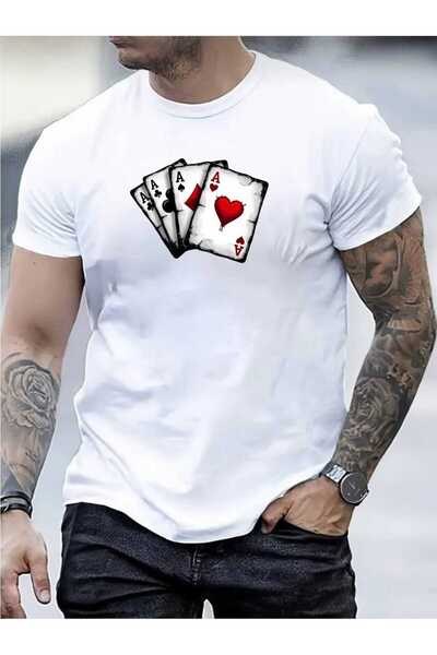 tkn your style Men's Trendy Cotton Tshirt with Four Aces Card Print Design