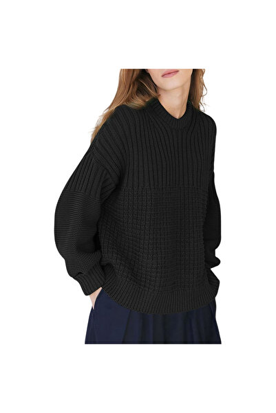 OEM Pulover Dama Tricotat Gros Cald Pentru Iarnă La Modă Elegant Stilat Negru XL
