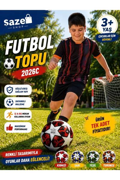 SAZE Desenli Futbol Topu 2026C – Dayanıklı Dikişli Çocuk Futbol Topu, Renkli ...