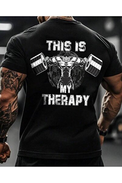 Oceanwear تيشيرت أسود بأكمام قصيرة مطبوع عليه This Is Therapy