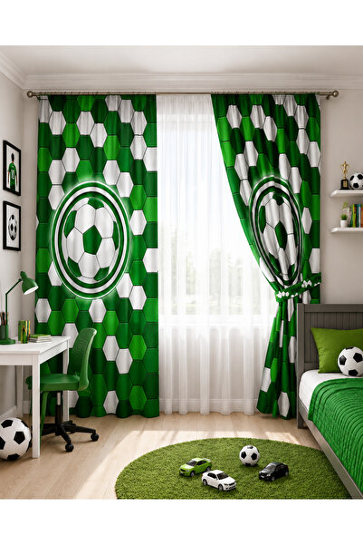 Bebişim Halı Green and White Fan Children's Room Double Winged Background Cur...