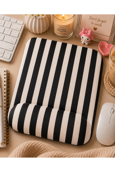 matizya Siyah Beyaz Çizgili Bilek Destekli Mousepad 19x23 cm Ergonomik Modern...