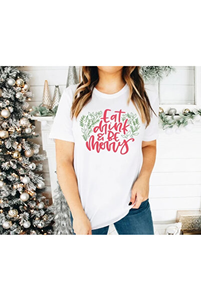Beruflic New Year's Christmas Printed Short Sleeve Oversize Crew Neck Tshirt