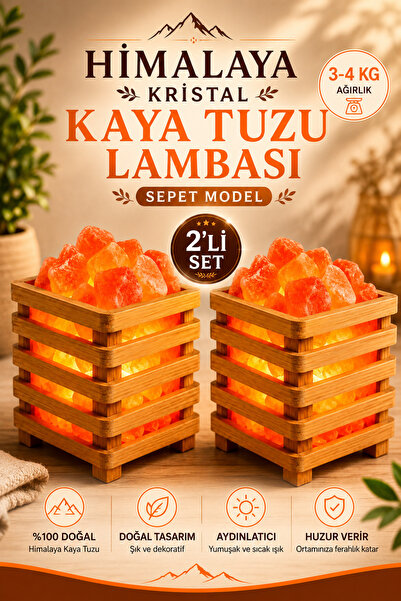ANADOLU HASAT Himalaya Kristal Kaya Tuzu Lambası Tuz Sepeti Modeli 3-4 Kg 2’l...