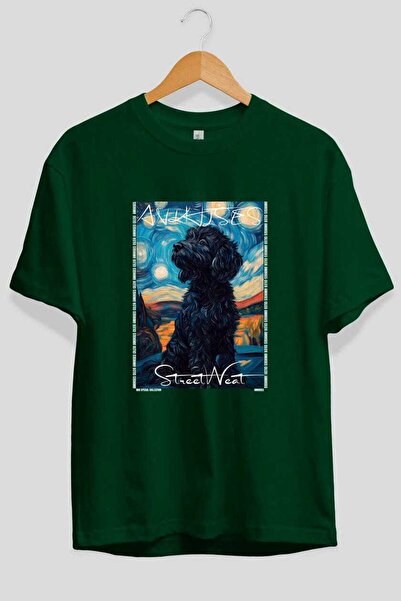 Ankhises تي شيرت Dog For Love 3 أخضر اللون كبير الحجم مطبوع عليه صورة كلب، مص...
