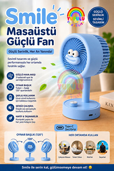 YUPULU Smile Emojili Masaüstü Taşınabilir Döner Başlıklı Şarjlı El ve Masaüst...