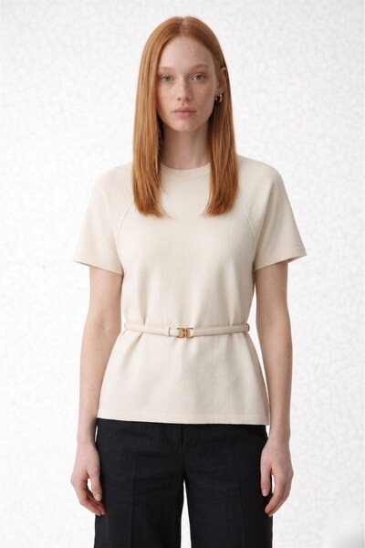 Shopping Shop Bluza sa tkaninom i pojasom u struku EKRU